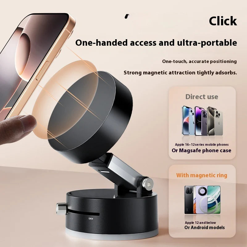 Foldable Magnetic Vacuum Car Phone Holder with Suction Cup for Hands-Free Navigation
