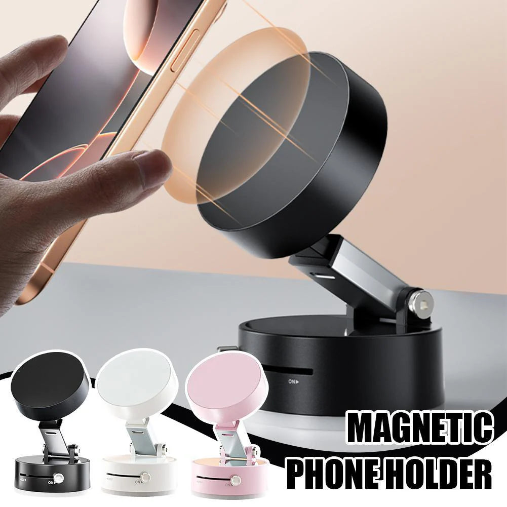 Foldable Magnetic Vacuum Car Phone Holder with Suction Cup for Hands-Free Navigation
